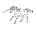 Mythological Unicorn. Mythical Antique Magic Animal. Ancient Horse, Fantastic Creatures In The Old Vintage Style