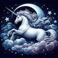 A mythological Unicorn runing into the night