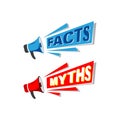 Myths Facts. Flat stroke style trend modern logotype graphic design with megaphone and speech bubble icon Royalty Free Stock Photo