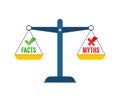 Myths facts scale. Facts, great design for any purposes. Vector stock illustration Royalty Free Stock Photo