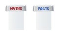 Myths and facts sign. Myths vs Facts header design with frame for text. True or false facts bubble. Paper torn design