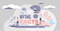 Myths and facts vector illustration. Info accuracy in tiny persons concept.