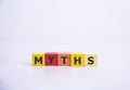 Myths word on wooden cubes. Myths concept Royalty Free Stock Photo
