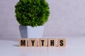 Myths word on wooden cubes. Myths concept