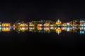 Amazing view of the port and the city of Mytilene at night.