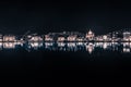 Amazing view of the port and the city of Mytilene at night.