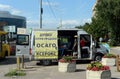 Mobile office of auto insurance near the traffic police building.