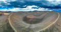 Myvatn, Iceland. Aerial view of large Hverfjall volcano crater, Tephra cone or Tuff ring volcano on overcast day Royalty Free Stock Photo