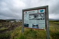 Information signage board for Godafoss, a popular waterfall tourist attraction in north Iceland