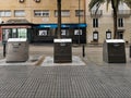 MÃÂ¡laga, Spain - February 22, 2021: View of trash cans os streets of Soho in MÃÂ¡laga