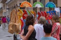 MÃÂ¡laga, Spain - June 19, 2021: People shopping hand fans on streets of Malaga Spain