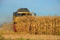 Combine harvester harvesting corn in Austria in autumn