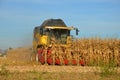 Combine harvester harvesting corn in Austria in autumn