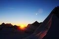 MÃÂ¶nchshut: Panoramic mountain view from Europes highest alpin hut in the siwss alps Royalty Free Stock Photo
