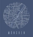 MÃÂ¼nchen city map circle poster. Round circular road aerial view, street map vector illustration. Cityscape area panorama