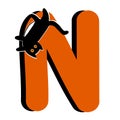 Capital Letter N,Orange Alphabet Clipart with Black Cat