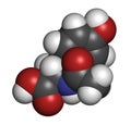 N-acetyl-tyrosine (NALT) molecule. Acetylated form of the amino acid tyrosine. Atoms are represented as spheres with conventional