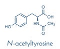 N-acetyl-tyrosine NALT molecule. Acetylated form of the amino acid tyrosine. Skeletal formula.