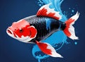 n artwork of a beautiful red and black color koi fish Royalty Free Stock Photo