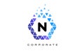 N Blue Hexagon Letter Logo with Triangles. Royalty Free Stock Photo
