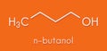 n-butanol 1-butanol molecule. Used as flavouring and as a solvent. Skeletal formula.