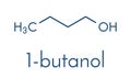 n-butanol 1-butanol molecule. Used as flavouring and as a solvent. Skeletal formula.