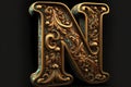 N 3d medieval letter Medieval style alphabet collection letter illustration generative ai