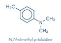 N,N-dimethyl-p-toluidine DMPT molecule. Commonly used as catalyst in the production of polymers and in dental materials and bone