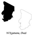 N`Djamena Chad. Detailed Country Map with Location Pin on Capital City.