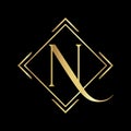 N Gold letter logo design. N Letter golden initial luxury Boutique Nature Floral Flower. N Monogram vector design concept