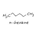n-hexane molecule formula. Hand drawn imitation of n-hexane structural model Royalty Free Stock Photo