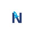 N initial letter with rocket design logo, elements, icons, symbols, abstract, shapes. Creative inspiration idea with flat style Royalty Free Stock Photo