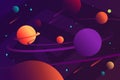 Solar system. Cartoon vector illustration. Horizontal space background. Planets, stars and comets. Template for background, banner