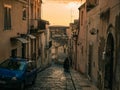 Streets of the Sicilian baroque town of Noto, Siracusa during the sunset Royalty Free Stock Photo