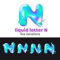 N letter is an aqua logo. Liquid volumetric letter with droplets and sprays for the corporate style of the company or brand on the