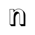 N letter hand-drawn symbol. Vector illustration of a small English letter n. Hand-drawn black and white Roman alphabet