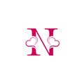 N letter logo with heart icon, valentines day concept