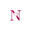 N letter logo with heart icon, valentines day concept