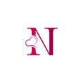 N letter logo with heart icon, valentines day concept