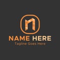 N letter Logo.Light Orange Color Minimalistic Abstract logo.Round Square shape Logo Royalty Free Stock Photo
