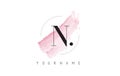 N Letter Logo with Pastel Watercolor Aquarella Brush.