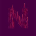 N letter with pine tree forest illustration for Happy New Year