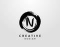 N Logo With Circle Splatter Element. VintageCircle Wave logo design template Royalty Free Stock Photo