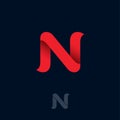 N logo Consist of Red Ribbon. N origami monogram. Network, Web Icon.