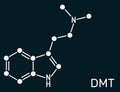 N,N-Dimethyltryptamine, dimethyltryptamine, DMT molecule. It is tryptamine alkaloid, indoleamine derivative, serotonergic