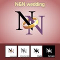 N and N Letter With Wedding Ring Logo. - Vector Royalty Free Stock Photo