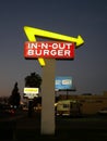 In n out burger big restaurant logo at late evening