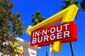 IN-N-OUT BURGER sign. American chain of Fast Food Restaurants with locations primarily in the Southwest and Pacific Coast