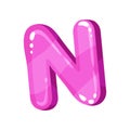 N pink glossy bright English letter, kids font vector Illustration on a white background