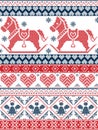 N Printed Textile style and inspired by Norwegian Christmas and festive winter seamless pattern in cross stitch with snowflakes